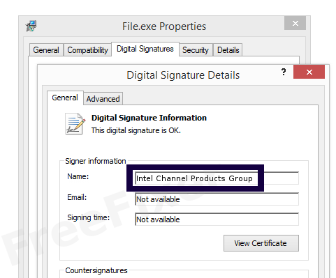 Screenshot of the Intel Channel Products Group certificate